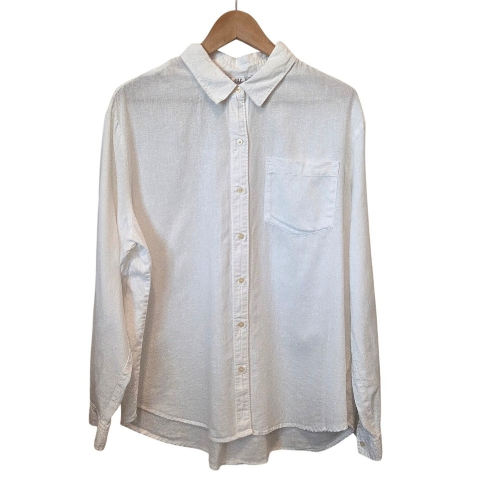 Gap Linen Cotton Button Down Shirt Relaxed Fit White Coastal Minimalist XL